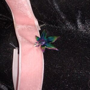 Pink Velvet Choker with Leaf Pendant